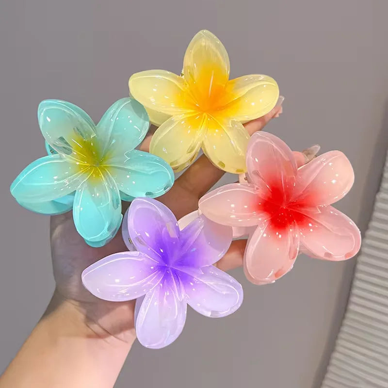 2/4/6pcs Flower Hawaiian Gradient Hair Clips