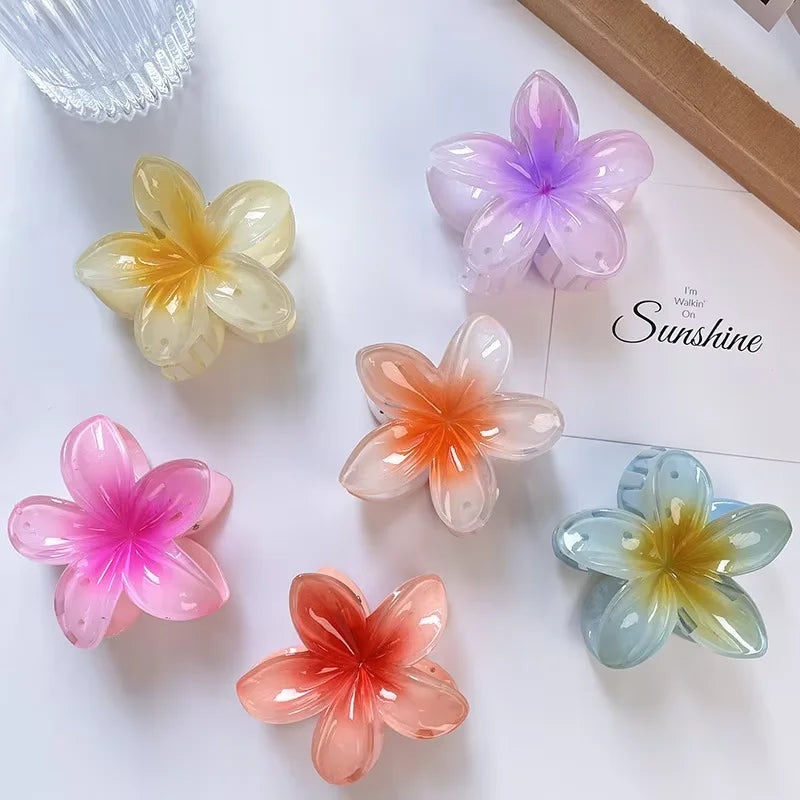 2/4/6pcs Flower Hawaiian Gradient Hair Clips