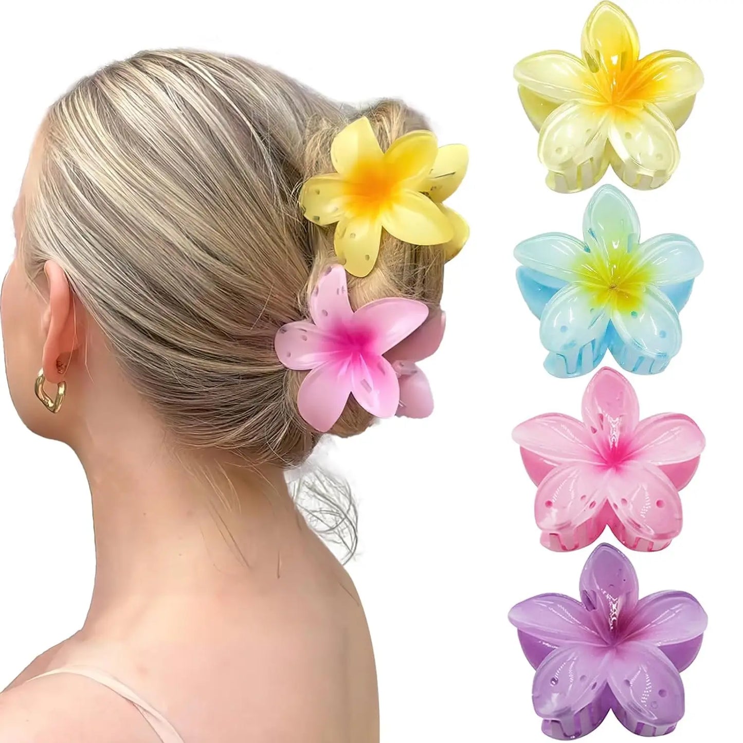 2/4/6pcs Flower Hawaiian Gradient Hair Clips