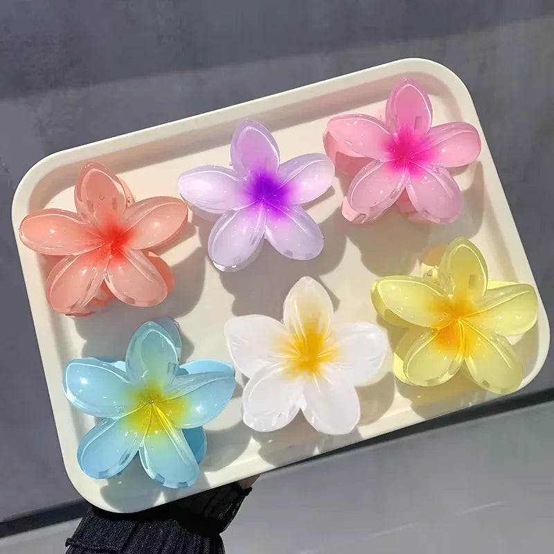 2/4/6pcs Flower Hawaiian Gradient Hair Clips