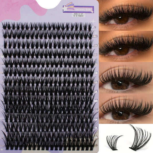 14 Row Cluster Lashes 9-16mm Natural Thick 3D Eyelash Extensions 3D Strip Individual Lashes