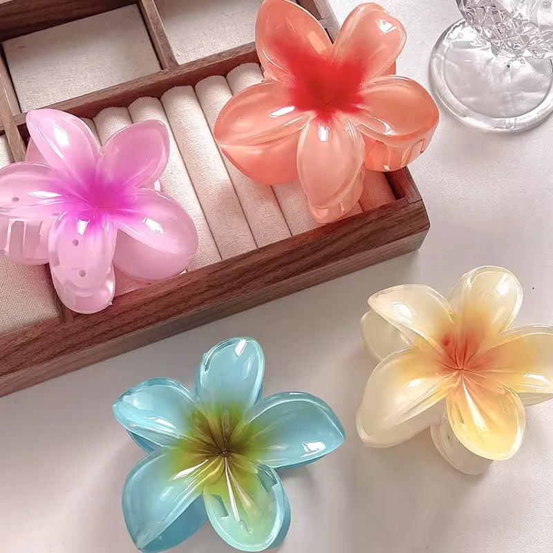 2/4/6pcs Flower Hawaiian Gradient Hair Clips