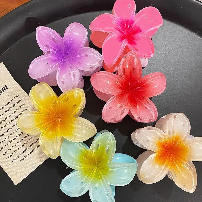 2/4/6pcs Flower Hawaiian Gradient Hair Clips